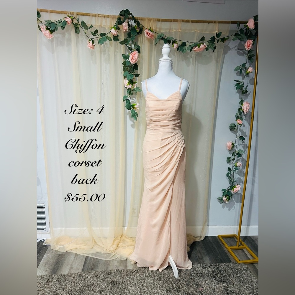 Chic Blush Chiffon Gown with Corset Back
